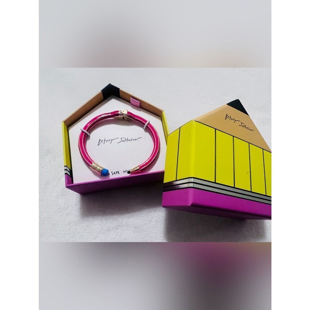 New BETSEY Johnson Pink Pencil Hinged Cuff Bracelet With Box Pink Color Orig $58